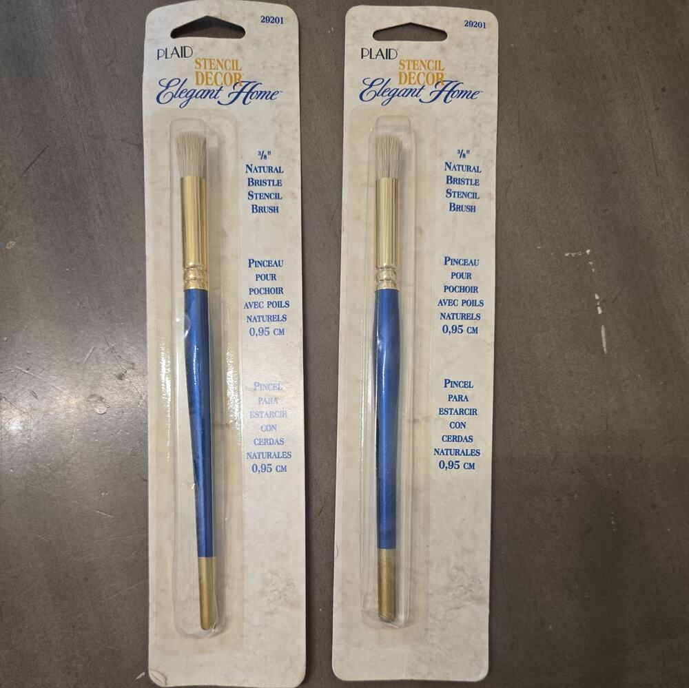 NOS Set of 2 Plaid Stencil Decor Elegent Home 3/8" Natural Bristle Stencil